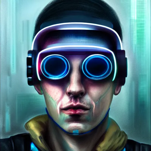 Image similar to realistic portrait of a cyberpunk man, realistic, detailed,