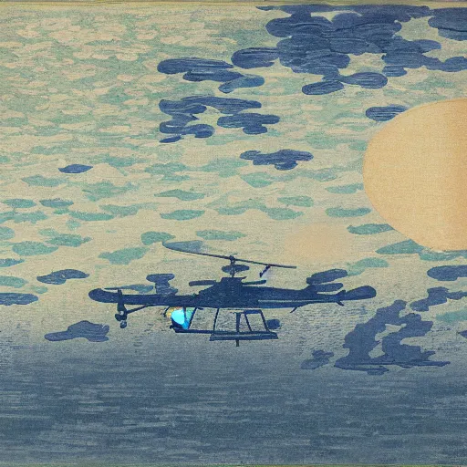 Prompt: A helicopter, fusion of Monet and Hokusai