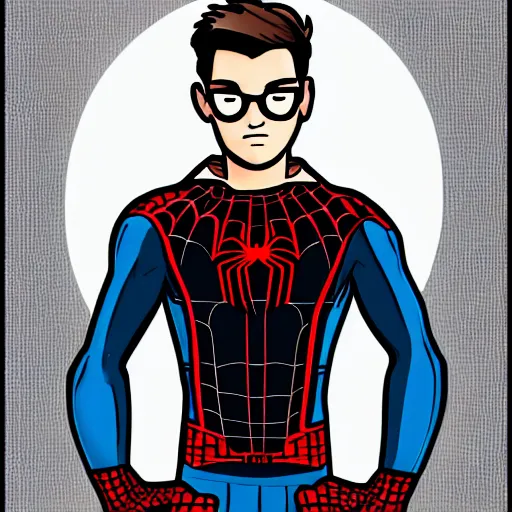 Image similar to peter parker with spider - man hoodie as a cryptocurrency trader in marvel art style