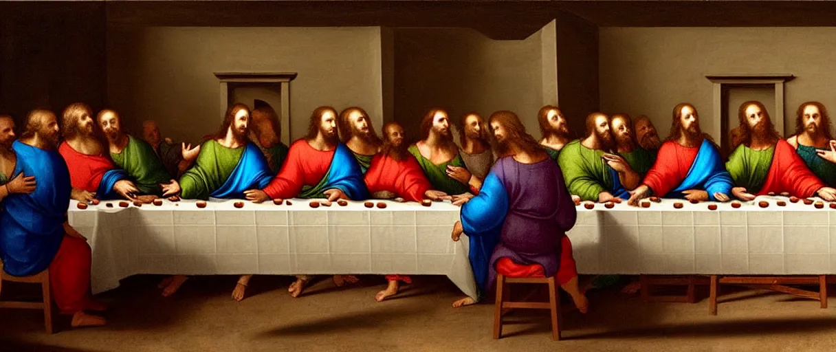 Image similar to donald trump giving speech during the last supper, a painting by leonardo da vinci, ultra - detailed, 8 k