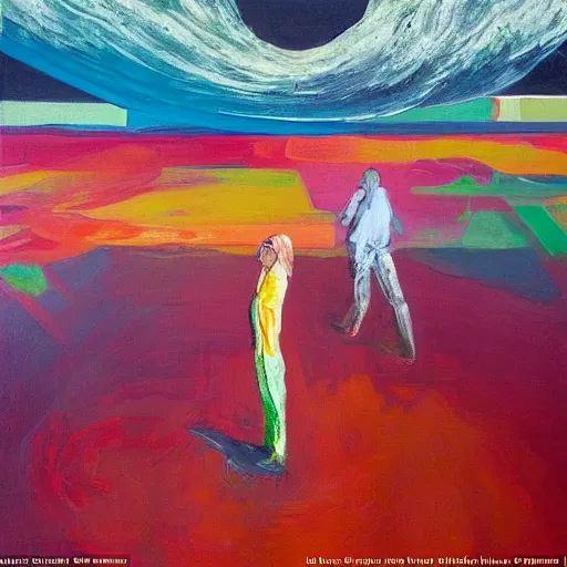 Prompt: _ in _ these _ paintings _ we _ see _ a _ who _ seem _ to _ be _ walking _ in _ circles in a void space, happy, 8 k, in the style of ben quilty, peter doig, edward hooper, oil paint with thick brushstrokes of paint, ultra detailed, realistic,