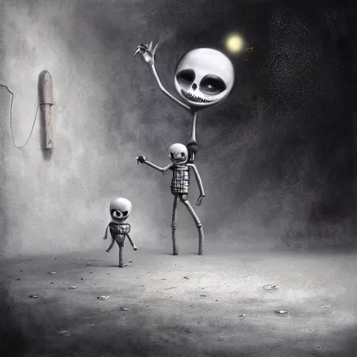 Image similar to michal karcz surrealism charcoal painting of the end of an astronaut happy in the galaxy. , in the style of jack skellington, in the style of a clown, loony toons style, horror theme, detailed, elegant, intricate, 4k, Renaissance painting