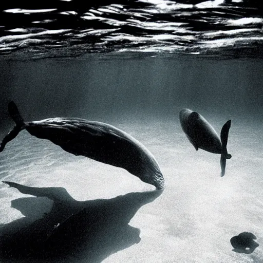Prompt: Underwater concerto with whales by Trent Parke, clean, detailed, Magnum photos