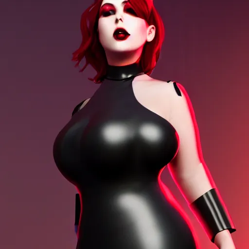 Image similar to a feminine curvy pale hot goth sweetie wearing a modest tight black and red latex-nylon high-neck dress, cgsociety, photorealistic, sublime-hyperadvanced-amorous ambience, 16k, smooth, sharp focus, trending on ArtStation, volumetric lighting, fully clothed, thin waist