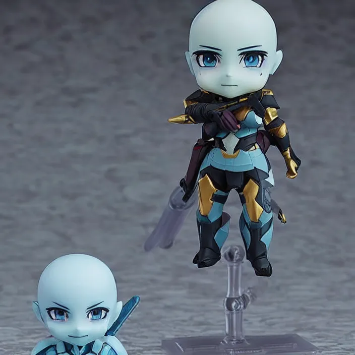 Prompt: destiny commander zavala!!!!!!!!!!!!!!!!!!!!!!!!!!, an ( ( ( ( ( anime ) ) ) ) ) nendoroid of commander zavala, figurine, light - blue skin and bald!!!!!!!!, detailed product photo