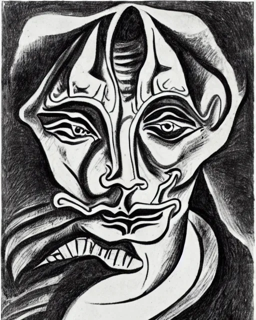 Prompt: Portrait of a demon. Line drawing by Jean Cocteau.
