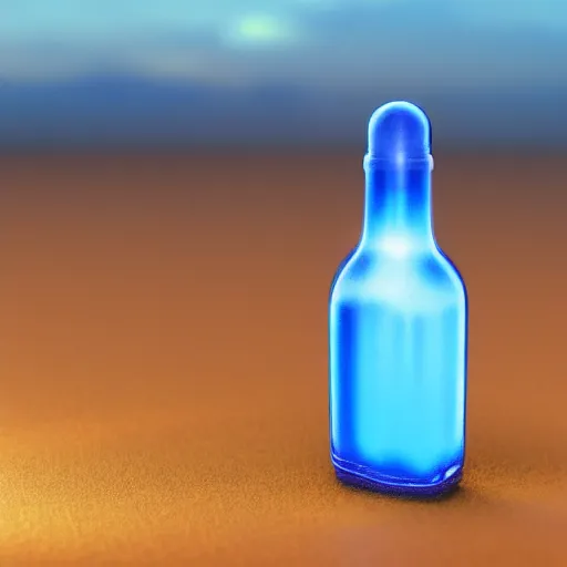 Prompt: a photorealistic image of lightning in a bottle emitting blue light