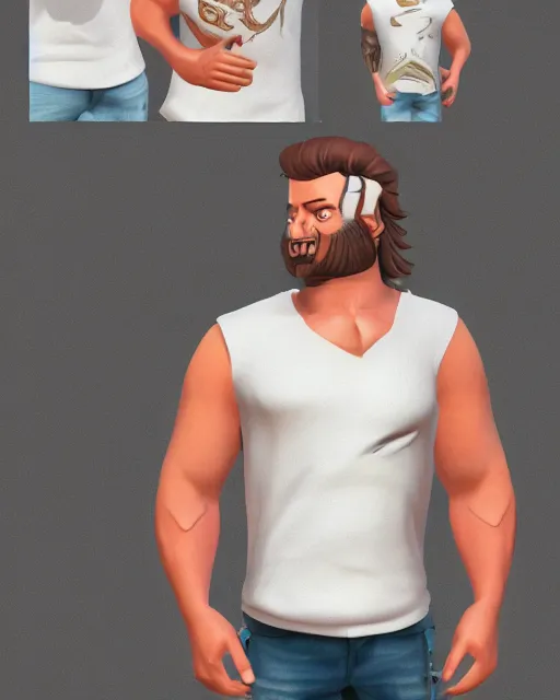 Image similar to hot daddy, 3 2 - year - old, short stubble, muscle summer shirt, character design, octane render, by artstation, 8 k, artbreeder