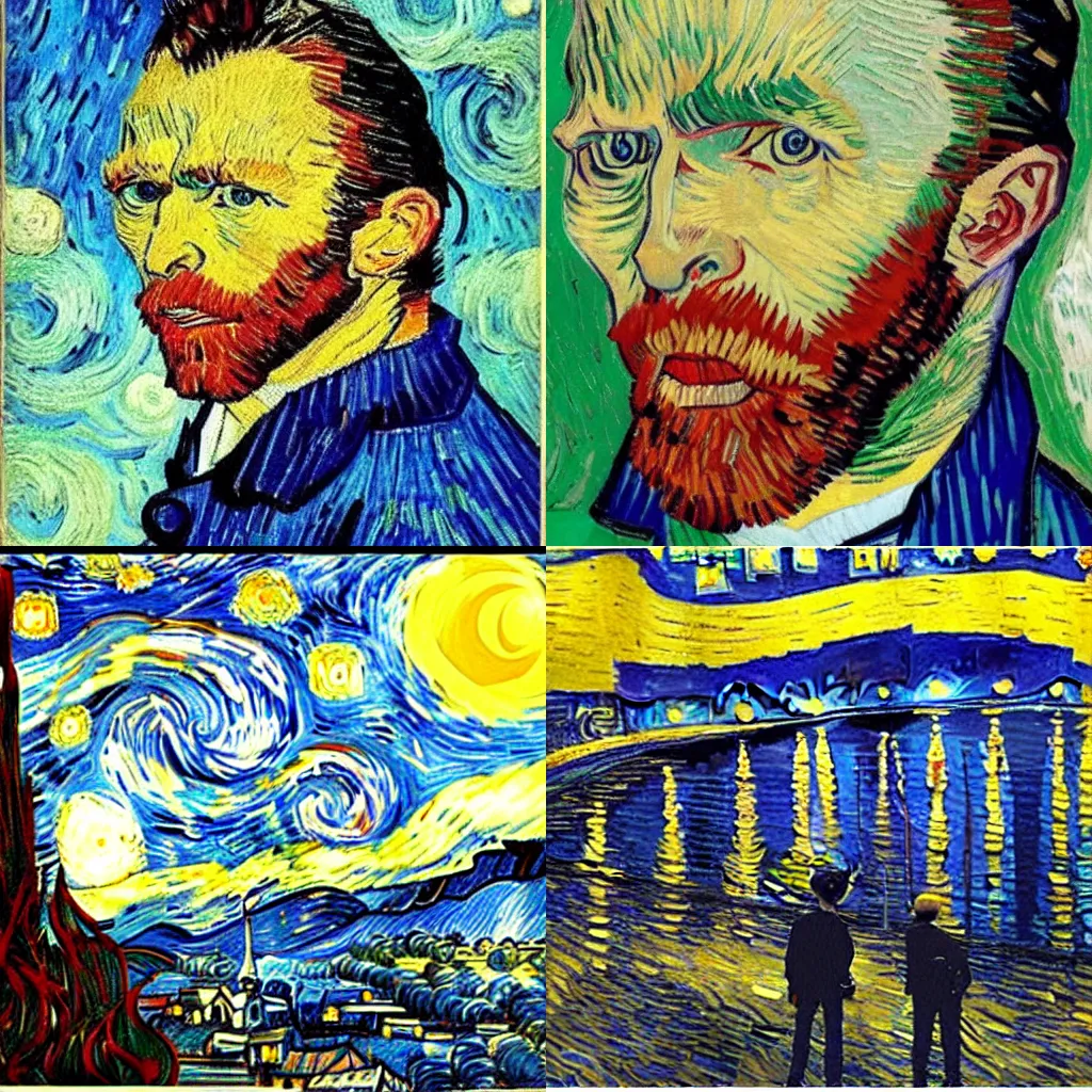 Prompt: emanuel macron shouting at midnight furiously dans le style de van gogh