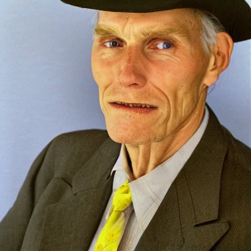 Image similar to A photograph portrait of old Jerma985 in his eighties who looks like Jerma985 wearing a suit with and fedora in the 1990s, taken in the early 1990s, grainy, taken on a 1990s Camera, realistic, hyperrealistic, very realistic, highly detailed, very detailed, extremely detailed, detailed, digital art, trending on artstation, detailed face