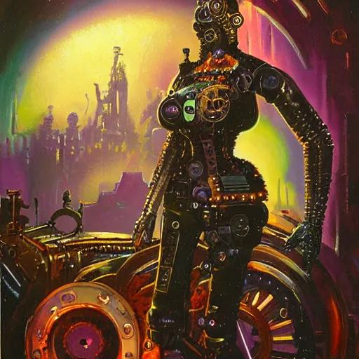 Image similar to steampunk portrait of cyborg queen victoria by paul lehr