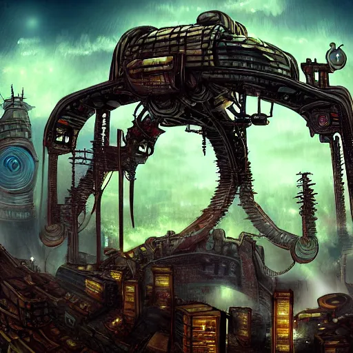 Prompt: flying lotus steam fortress, fantasy art, urban, sky in the background, detailed, behrens style