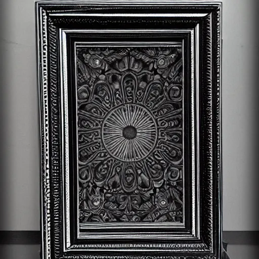 Prompt: black work tattoo of an ornate picture frame