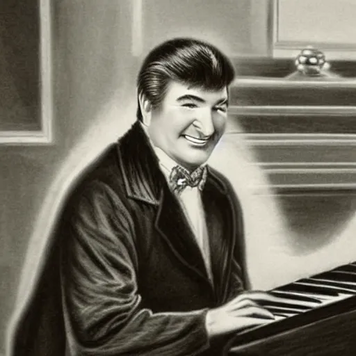 Image similar to pencil illustration of Liberace playing piano highly detailed, cinematic,