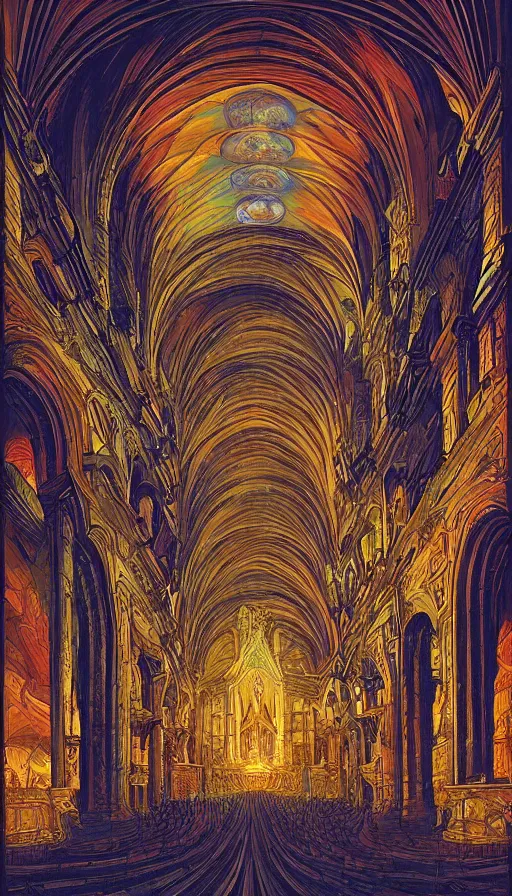 Image similar to The cathedral of ancient prophecies and wisdom, italian futurism, Dan Mumford, da vinci