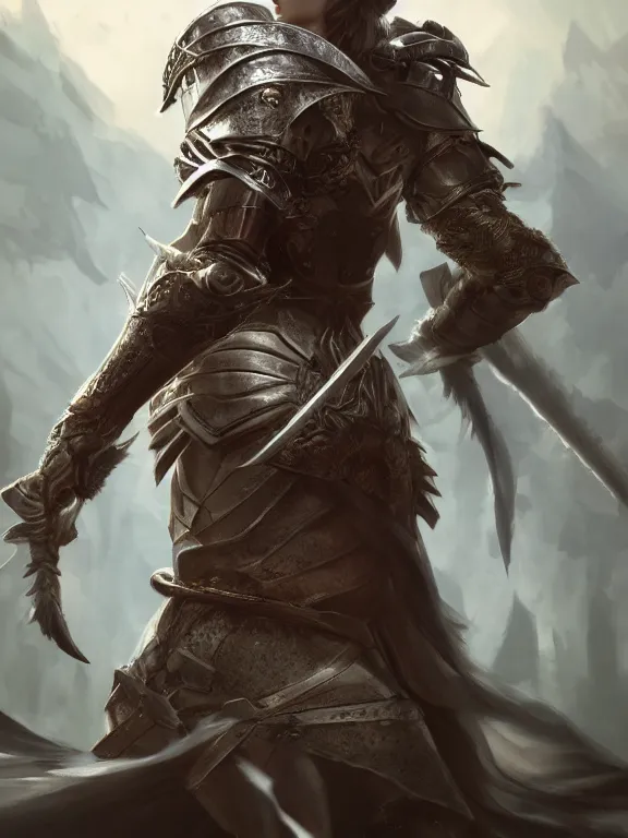 Image similar to a beautiful hyper realistic detailed epic concept art showing a noble knight women with her fist up and her spirit of the great raccoon gradian above her, in the style of dragon age, featured on artstation