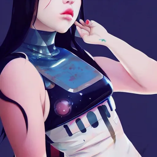 Image similar to a beautiful japanese billie eilish kat dennings alluring instagram model in elaborate latex tank top, by guweiz and wlop and ilya kuvshinov and artgerm and makoto shinkai and studio ghibli, symmetrical eyes, aesthetic, gorgeous, stunning, alluring, attractive, artstation, deviantart, pinterest, digital art