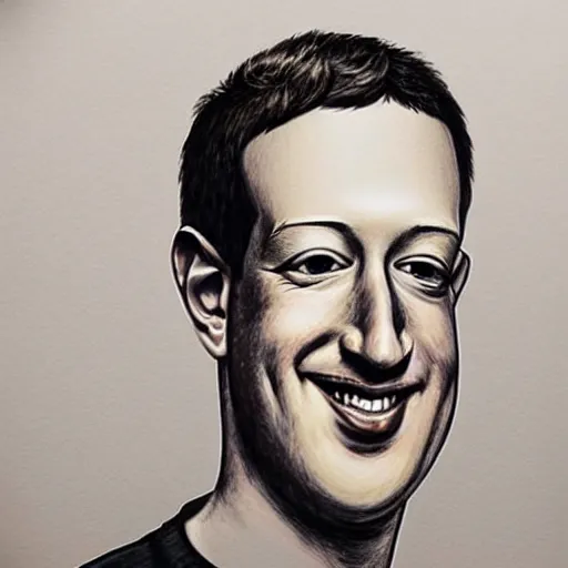 Image similar to a caricature portrait of Mark Zuckerberg drawn by Mahesh Nambiar