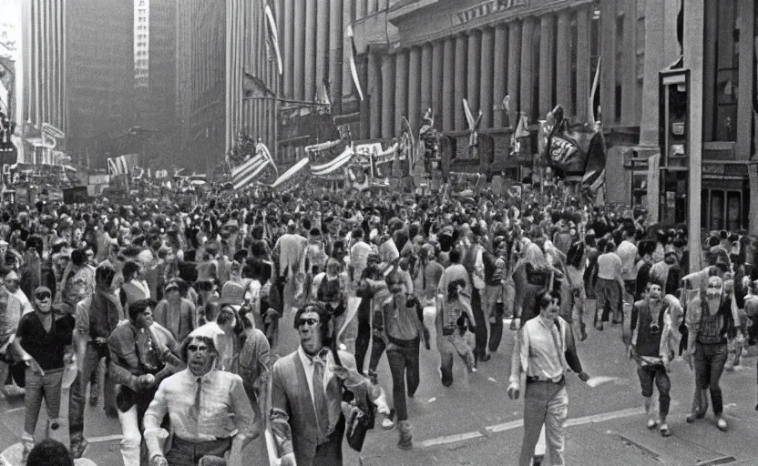 Prompt: photorealistic picture of wallstreet 1 9 8 4 style