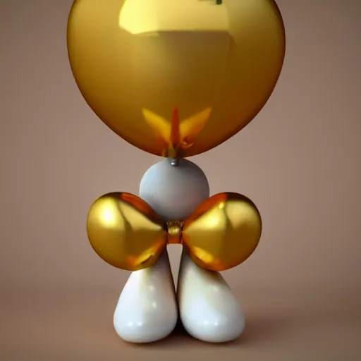 Prompt: 3D render of a Gold balloon dog, white background, art by artgerm