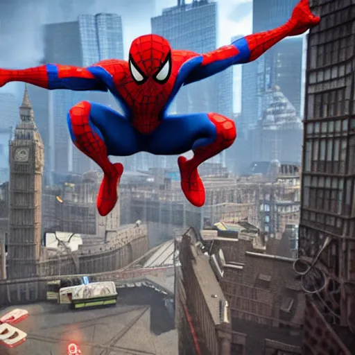 Prompt: spiderman in london, 8 k, cryengine