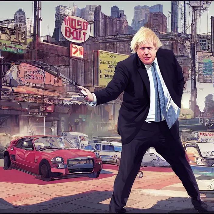 Image similar to Boris Johnson in GTA V, Cover art by Stephen Bliss, Boxart, loading screen