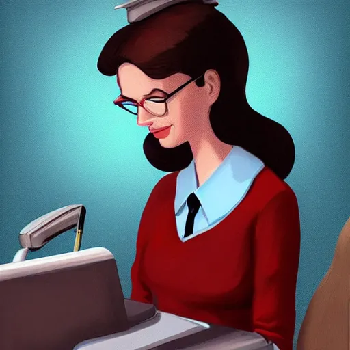 Image similar to an elephant as a secretary in 50's office, digital painting, artstation