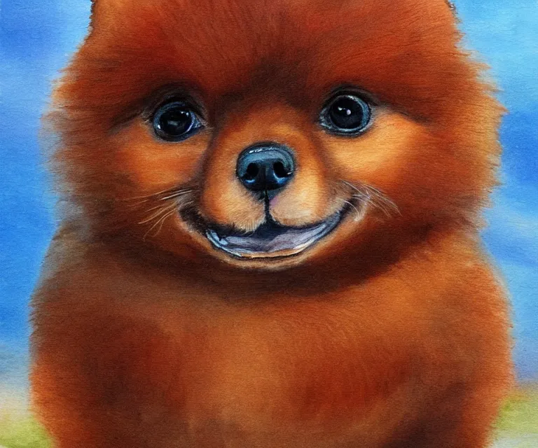 Image similar to brown pomeranian, cute, water painting