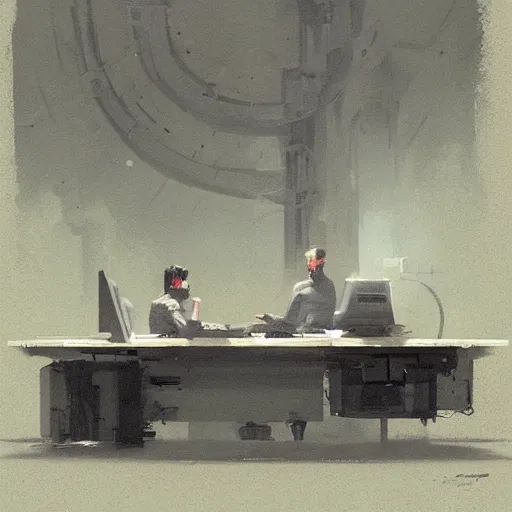 Prompt: concept art by greg rutkowski, a very tall, and slender man with short black hair, sitting with the crew in the ship's control room, brutalist futuristic interior, dark lighting atmosphere, detailed portraits, nostalgic atmosphere, scifi, digital painting, artstation, concept art, smooth, sharp foccus ilustration, artstation hq