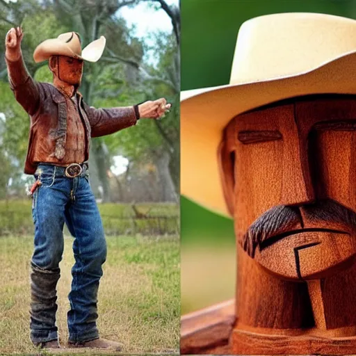 Prompt: a cowboy made out of wood, realistic, detailed,