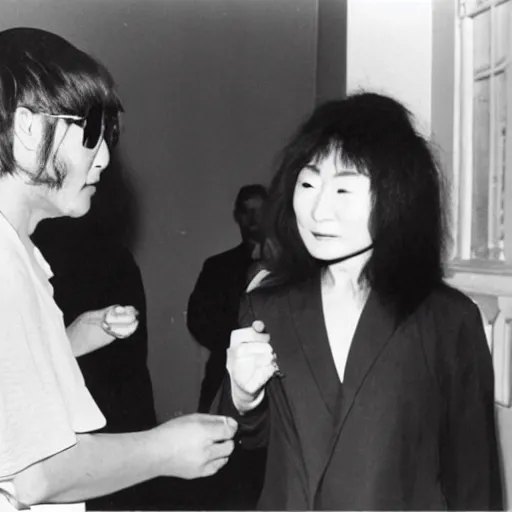 Image similar to Yoko Ono being introduced to John Lennon