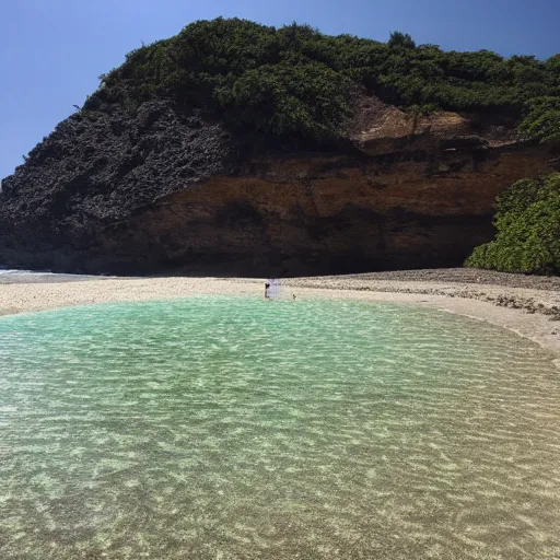 Image similar to a beach with green sand, 3 5 mm, realistic