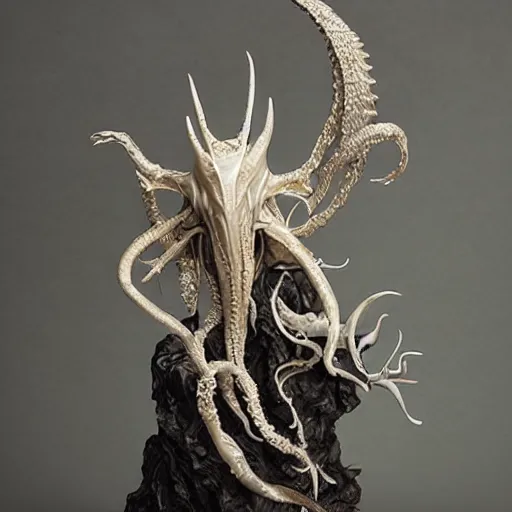 Image similar to angelarium, illithid, cthulhu, white with gold accents, sculpture by ellen jewett