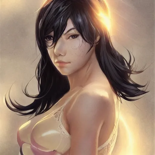 Prompt: cassandra cain wearing a lace bra!!!! relaxing in a hot tub, covered up, beautiful face!!!!, 2 7 years old, cg animation, lifelike, animated, realistic, by artgerm, greg rutkowski, 3 d