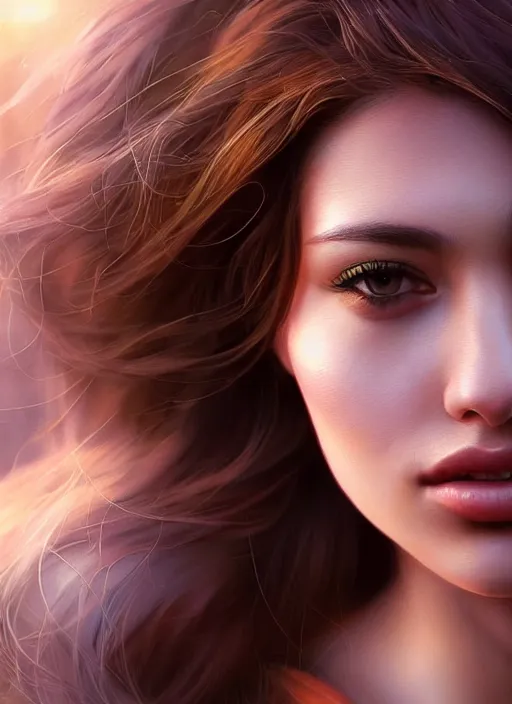 Image similar to photo of a gorgeous female in the style of stefan kostic, realistic, half body shot, sharp focus, 8 k high definition, insanely detailed, intricate, elegant, art by stanley lau and artgerm, extreme bokeh foliage