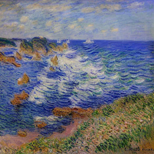 Prompt: Finistère coast by Claude Monet