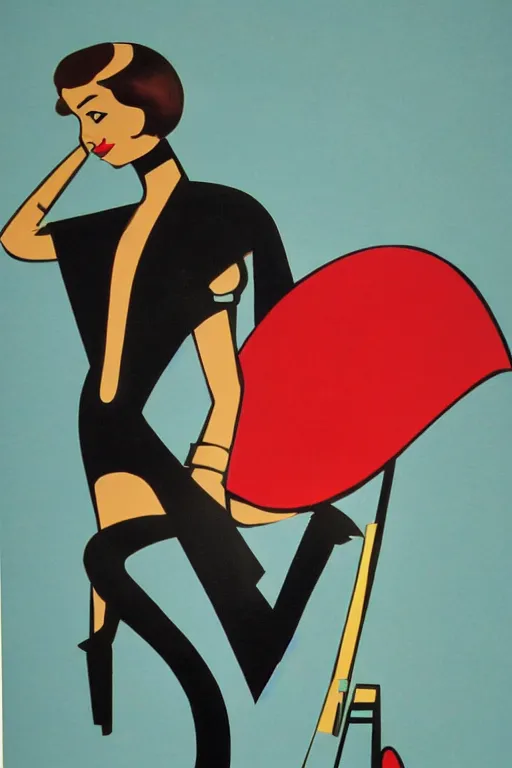 Image similar to mid century modern art 5 0 s atomic lady and umbrella by bernard simunovic