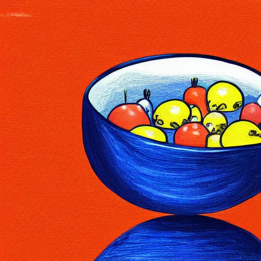 Prompt: boiling imagination in a bowl, super cute, ultra detailed, digital painting, dark blue, yellow, orange, red