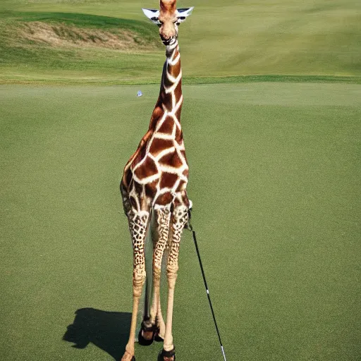 Image similar to Giraffe in a polo at a golf course