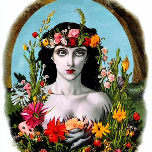 Image similar to persephone as goddess of death and flowers