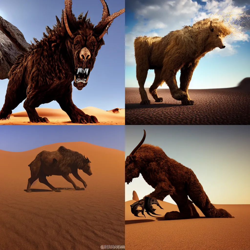 Prompt: Professional Photography Of A Giant Beast In A Desert, 4K, Photorealistic