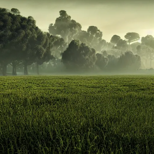 Prompt: large fields,bio-inspired design,neri oxman,alien nature,organic growth, panoramic,boris vallejo style,photorealistic,unreal engine 5,octane render