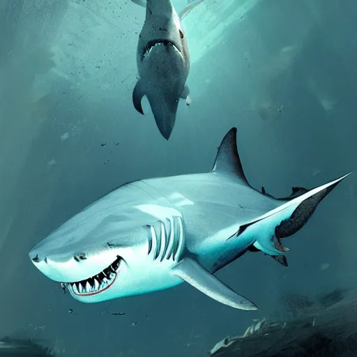 Image similar to a shark underwater with bloody mouth by greg rutkowski
