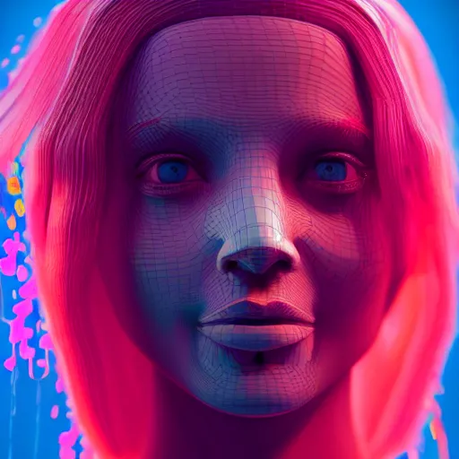 Image similar to a beautiful intricate 3D render of colorful acrylic paint dripping down the face of a humanoid by zach sutton, perfection!, studio lighting, 50mm lens, 3d render, octane render, deep depth of field, artstationHQ, 8K