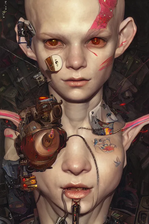 Image similar to portrait of beautiful young goblin, cyberpunk, Warhammer, highly detailed, artstation, illustration, art by Gustav Klimt and Range Murata and Ilya Kuvshinov and Sakimichan