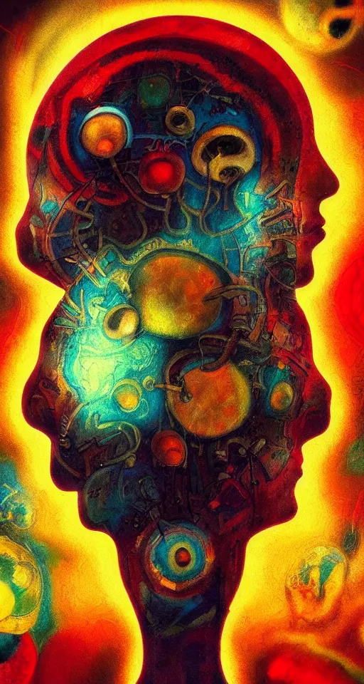 Image similar to art deco close up portait of mushroom head surrounded by spheres, like a dream digital painting cinematic dramatic fluid lines otherworldly vaporwave interesting details rule of thirds epic composition by artgerm basquiat