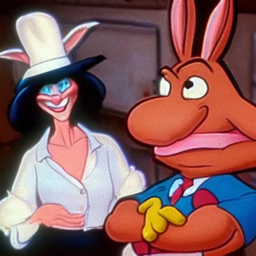 Image similar to roger rabbit hanging out with grandma, warner brothers animation, 1990s