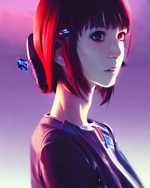 Image similar to a comic potrait of a cyberpunk cyborg girl with big and cute eyes, fine - face, realistic shaded perfect face, fine details. night setting. very anime style. realistic shaded lighting poster by ilya kuvshinov katsuhiro, magali villeneuve, artgerm, jeremy lipkin and michael garmash, rob rey and kentaro miura style, trending on art station