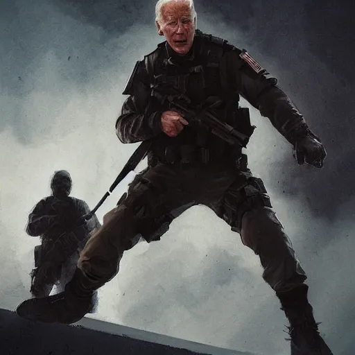 Image similar to joe biden as an evil terrorist, dramatic lighting, cinematic, establishing shot, extremly high detail, photorealistic, cinematic lighting, artstation, style by James Gurney