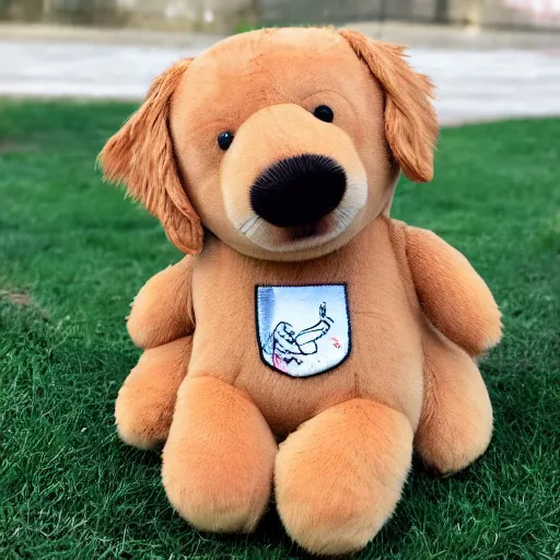 Image similar to a happy golden retriever puppyplush doll, 8 k